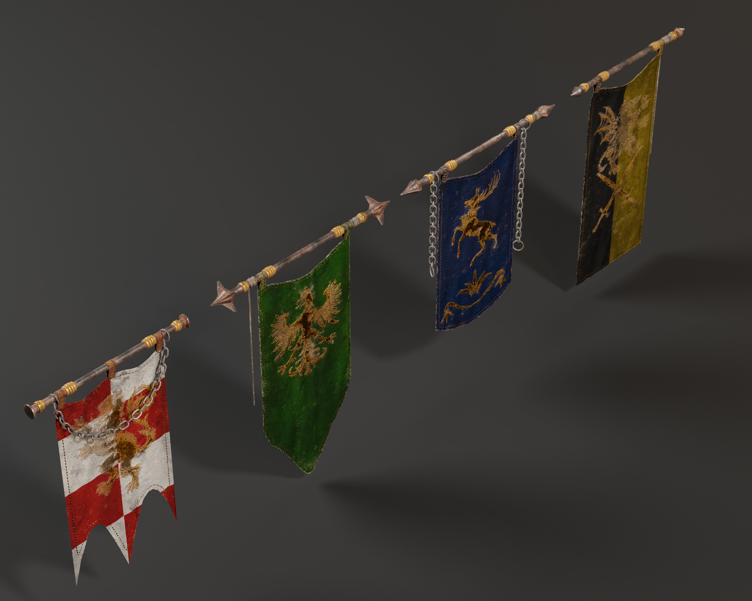 Set Modular of Medieval Banners Low-poly 3D model_18