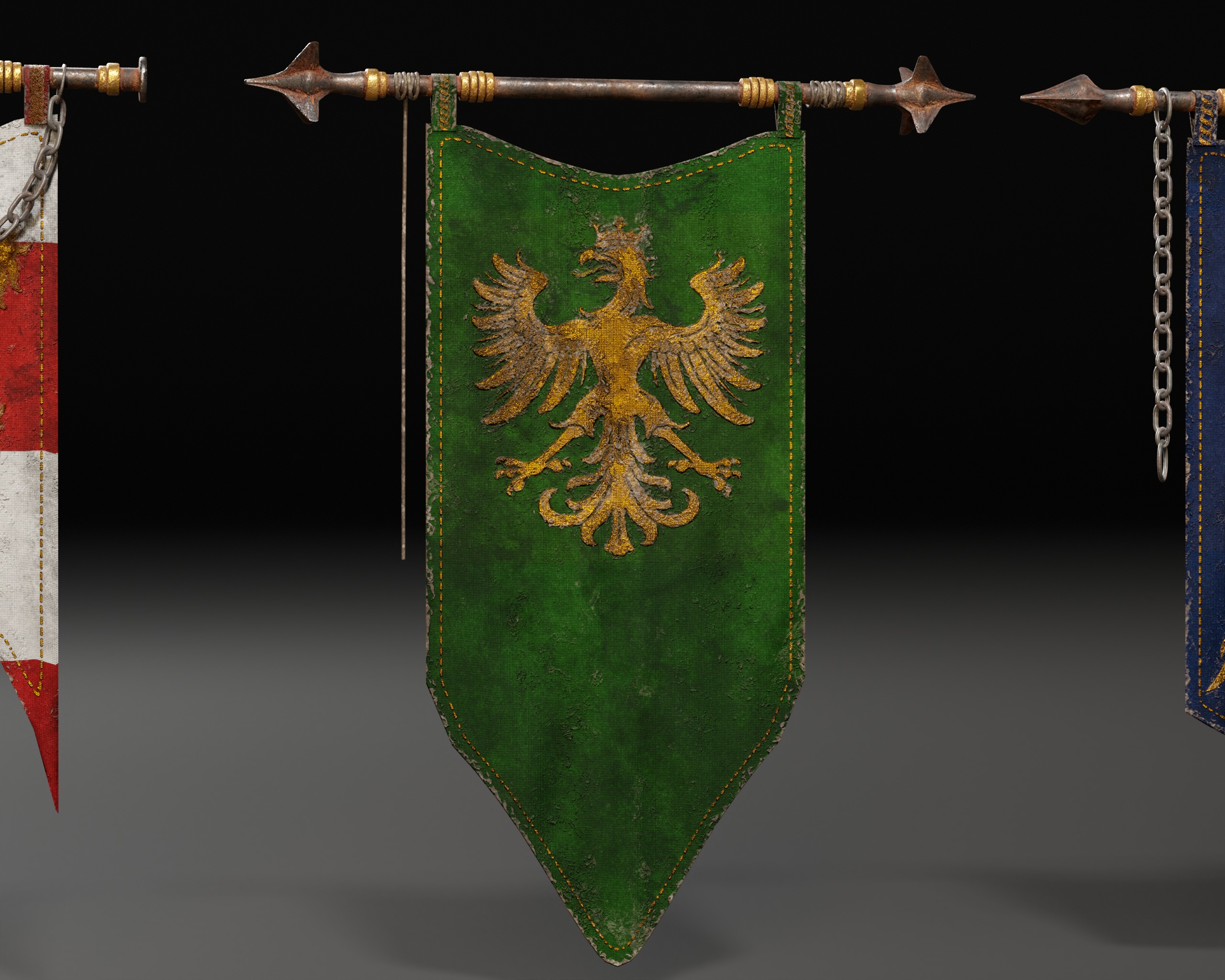 Set Modular of Medieval Banners Low-poly 3D model_6