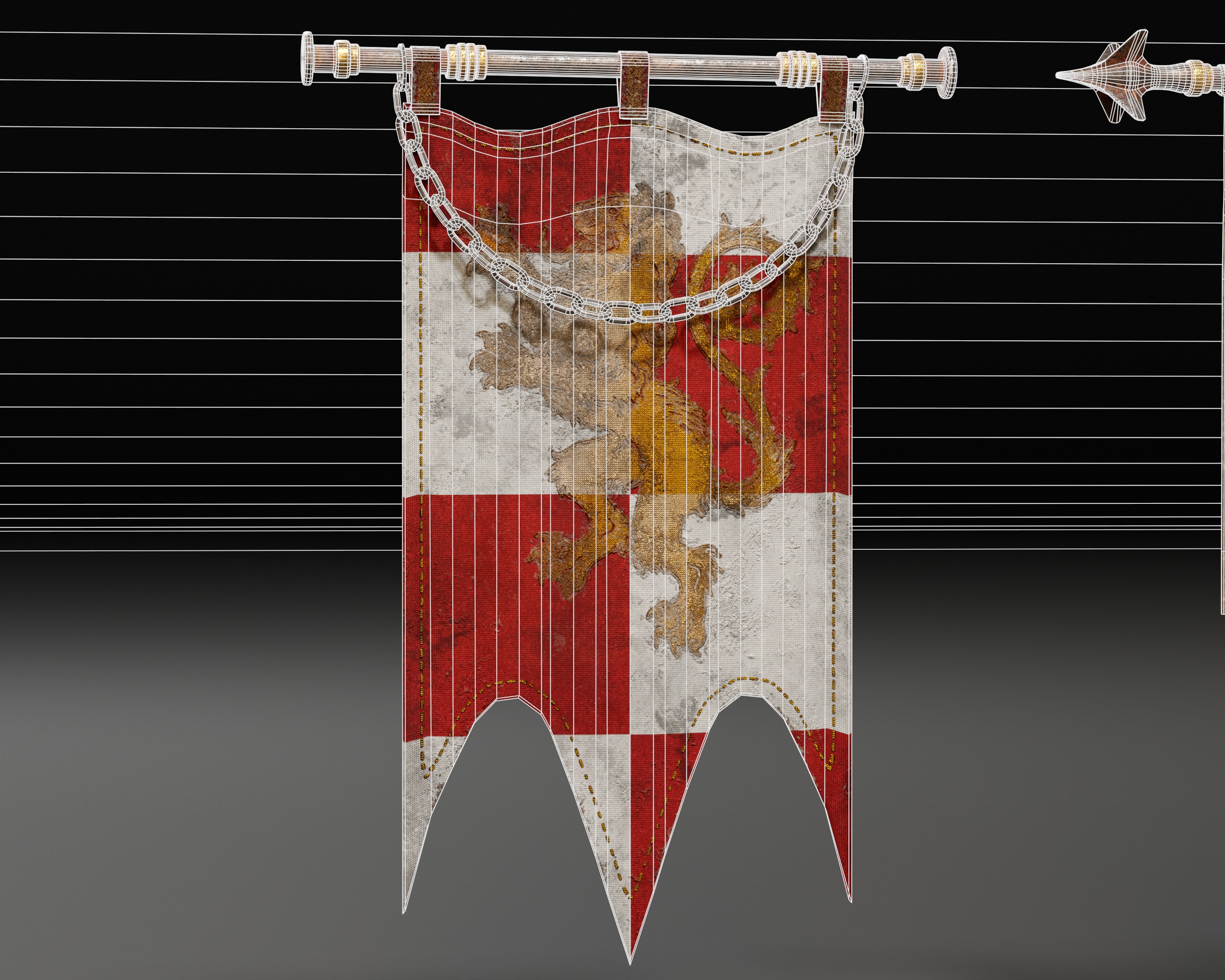 Set Modular of Medieval Banners Low-poly 3D model_5