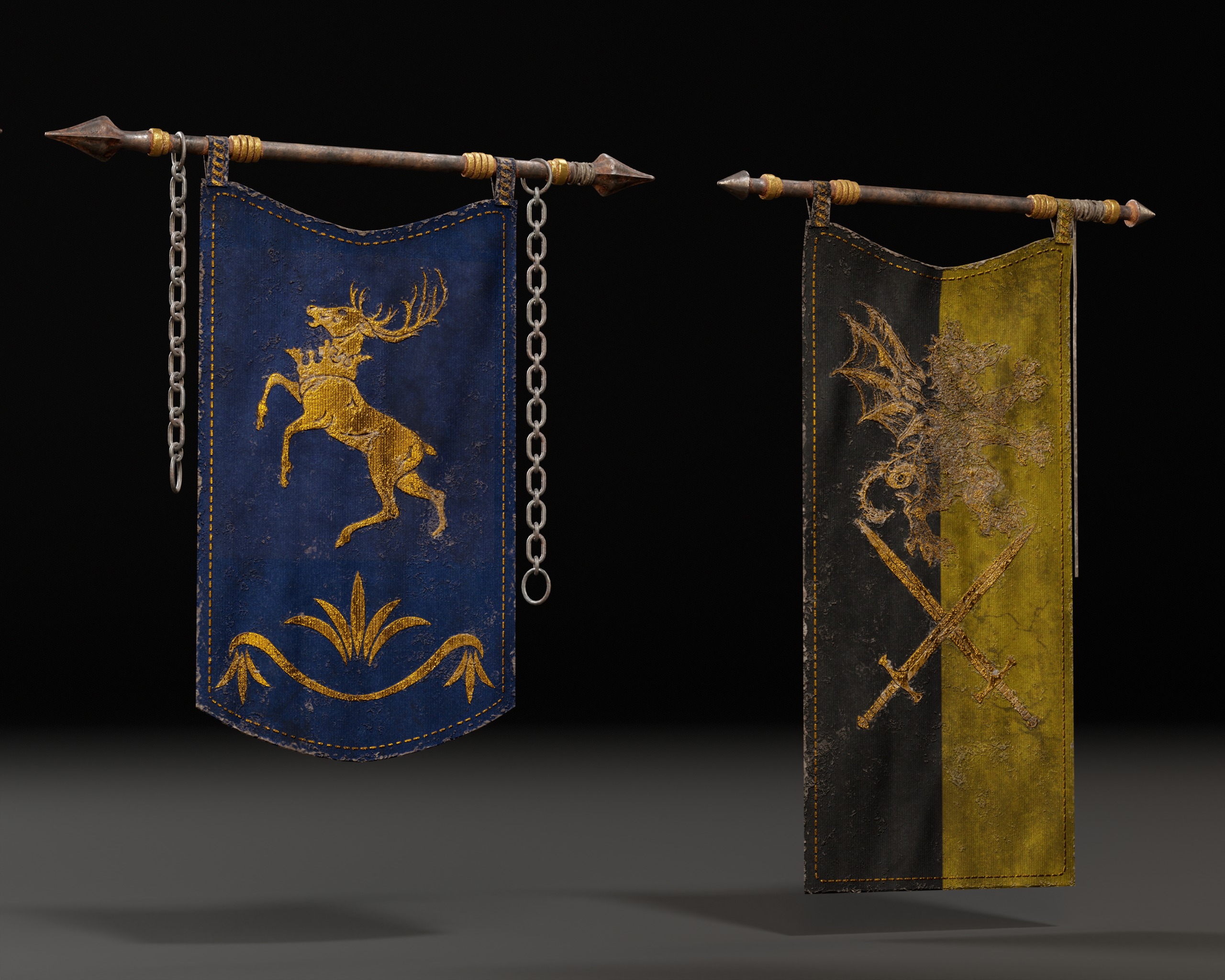 Set Modular of Medieval Banners Low-poly 3D model_14