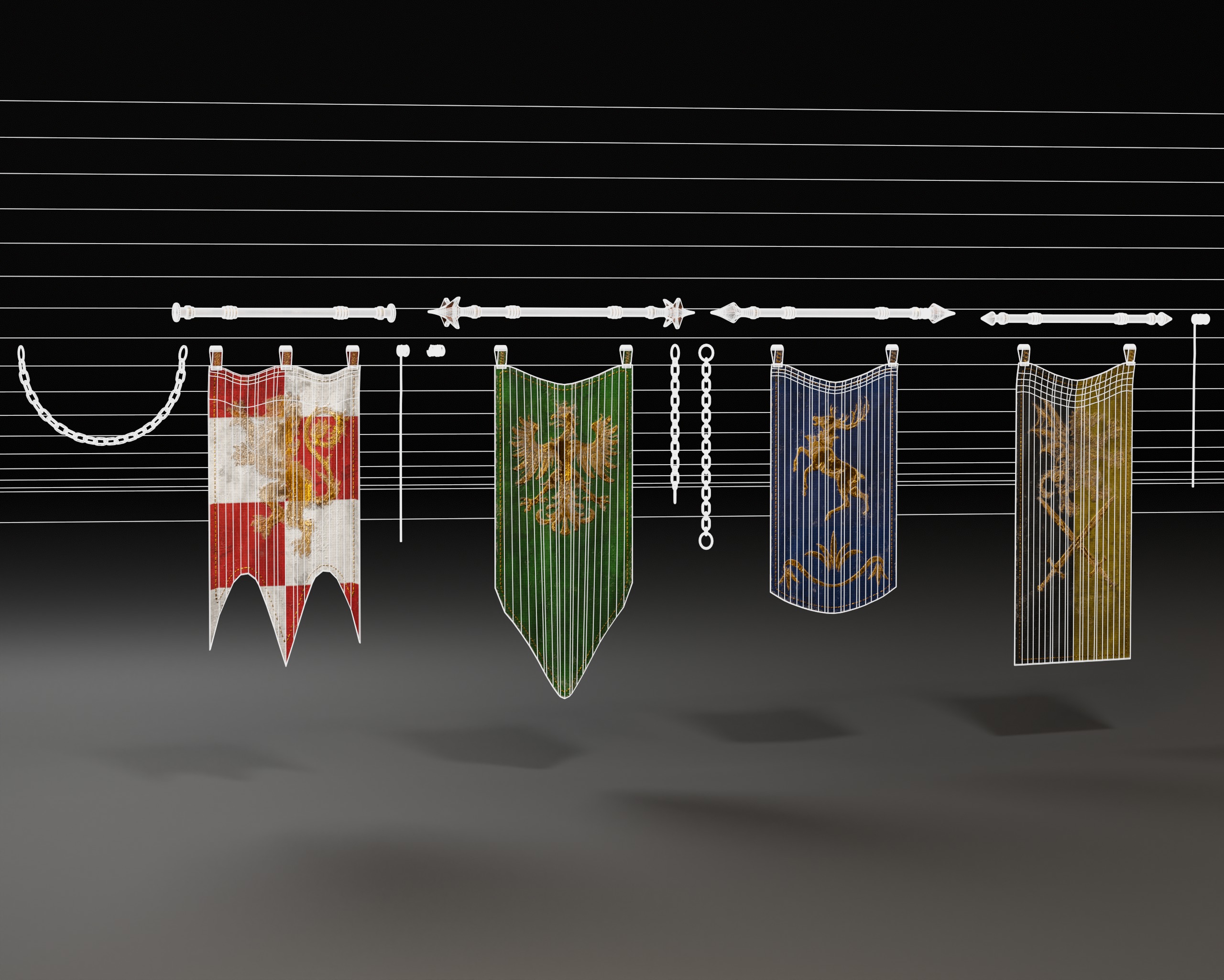 Set Modular of Medieval Banners Low-poly 3D model_21