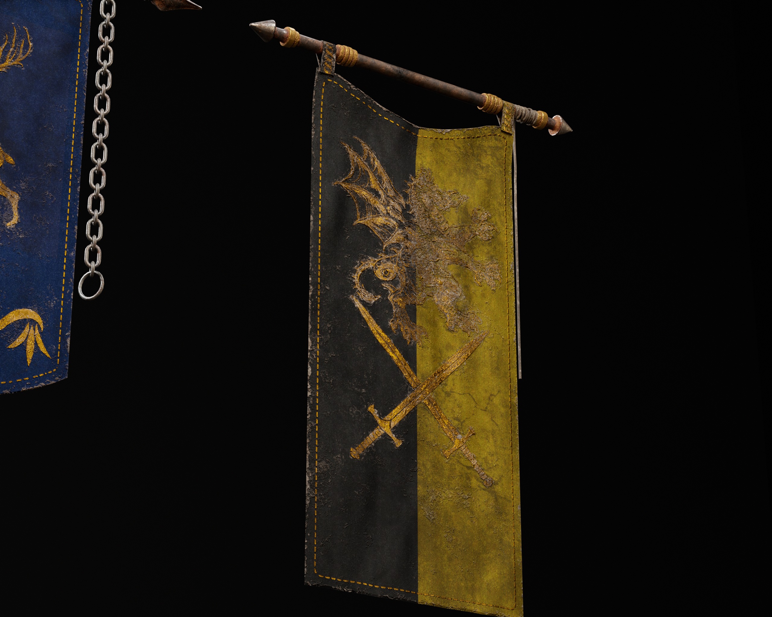 Set Modular of Medieval Banners Low-poly 3D model_10