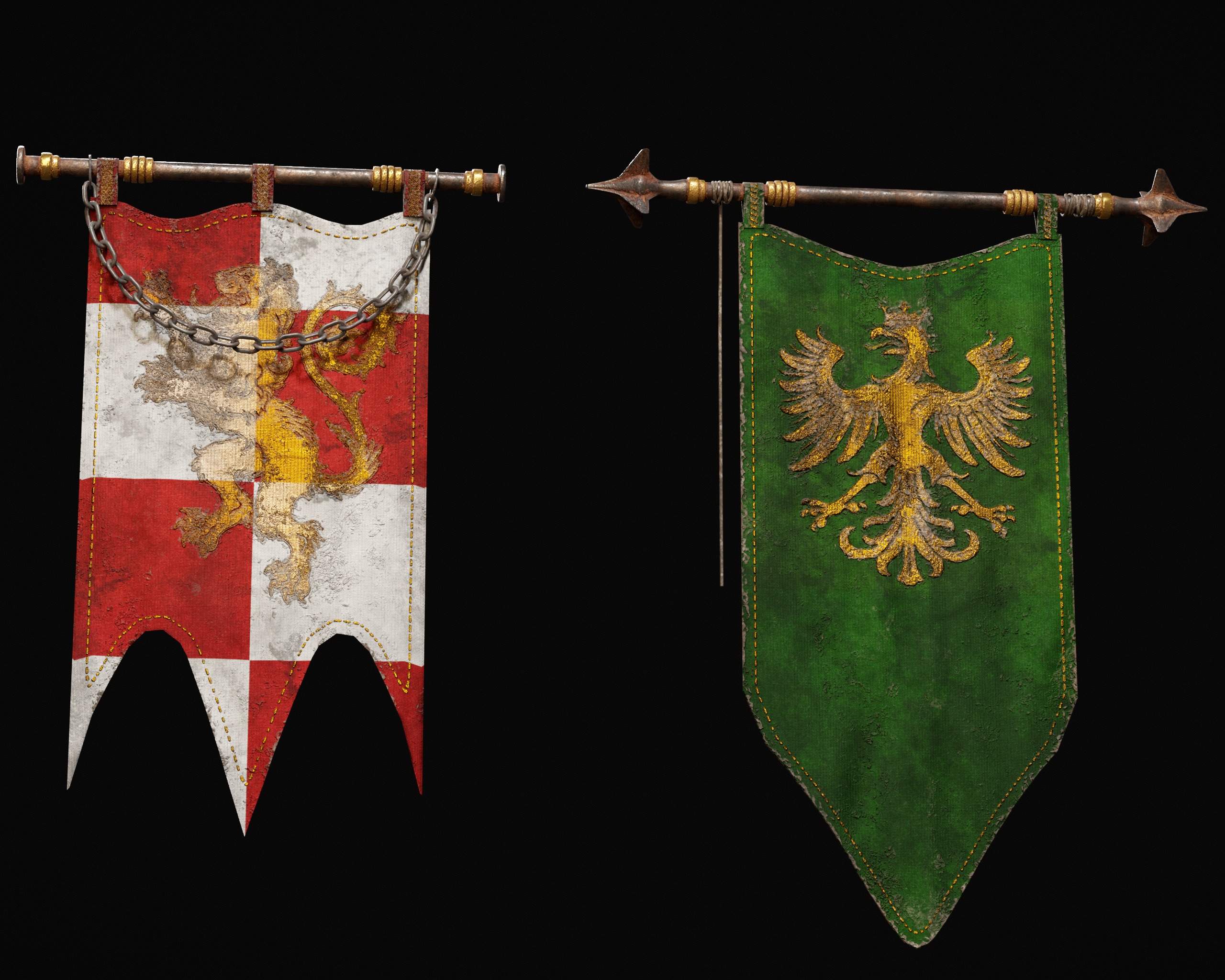 Set Modular of Medieval Banners Low-poly 3D model_16