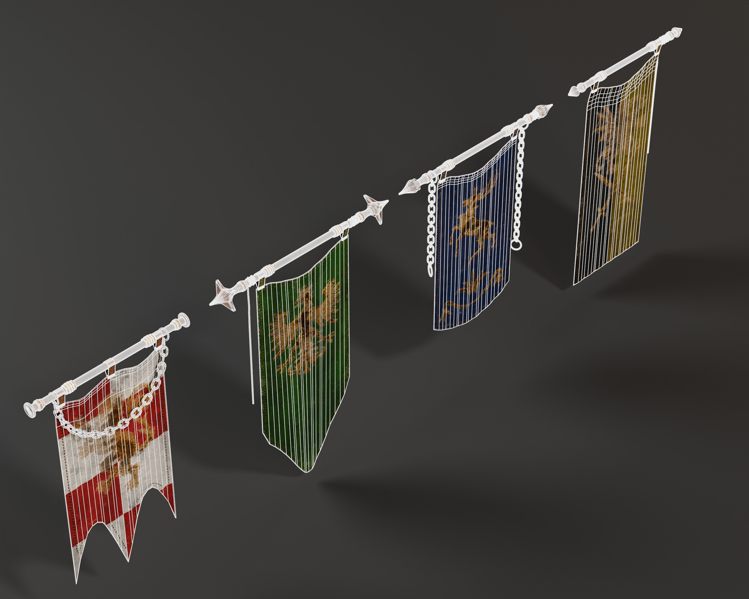 Set Modular of Medieval Banners Low-poly 3D model_19