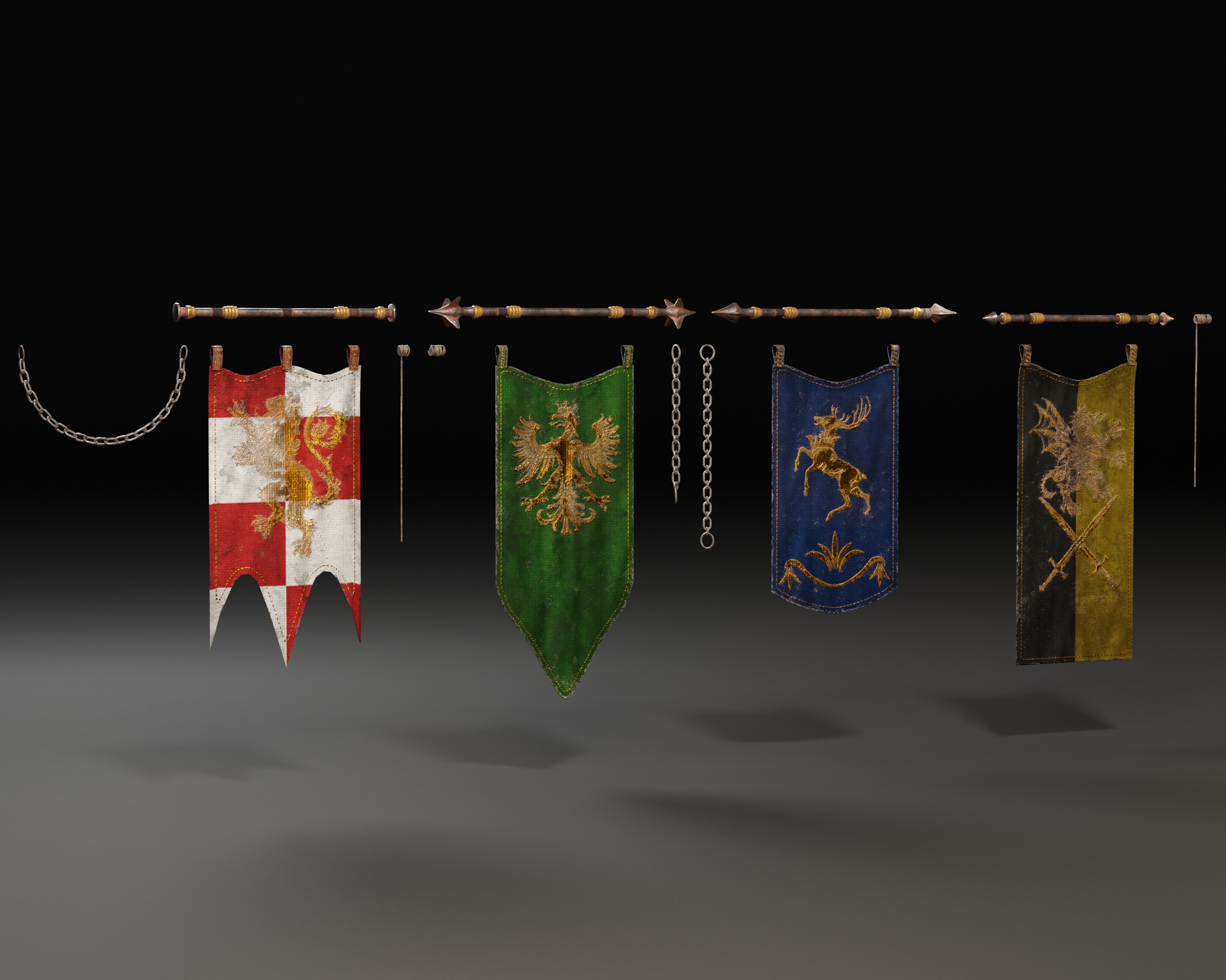 Set Modular of Medieval Banners Low-poly 3D model_20