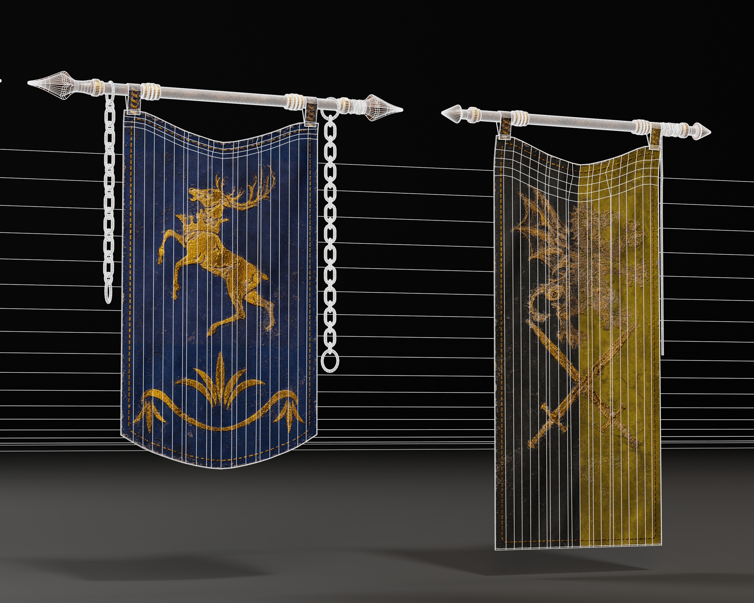 Set Modular of Medieval Banners Low-poly 3D model_15