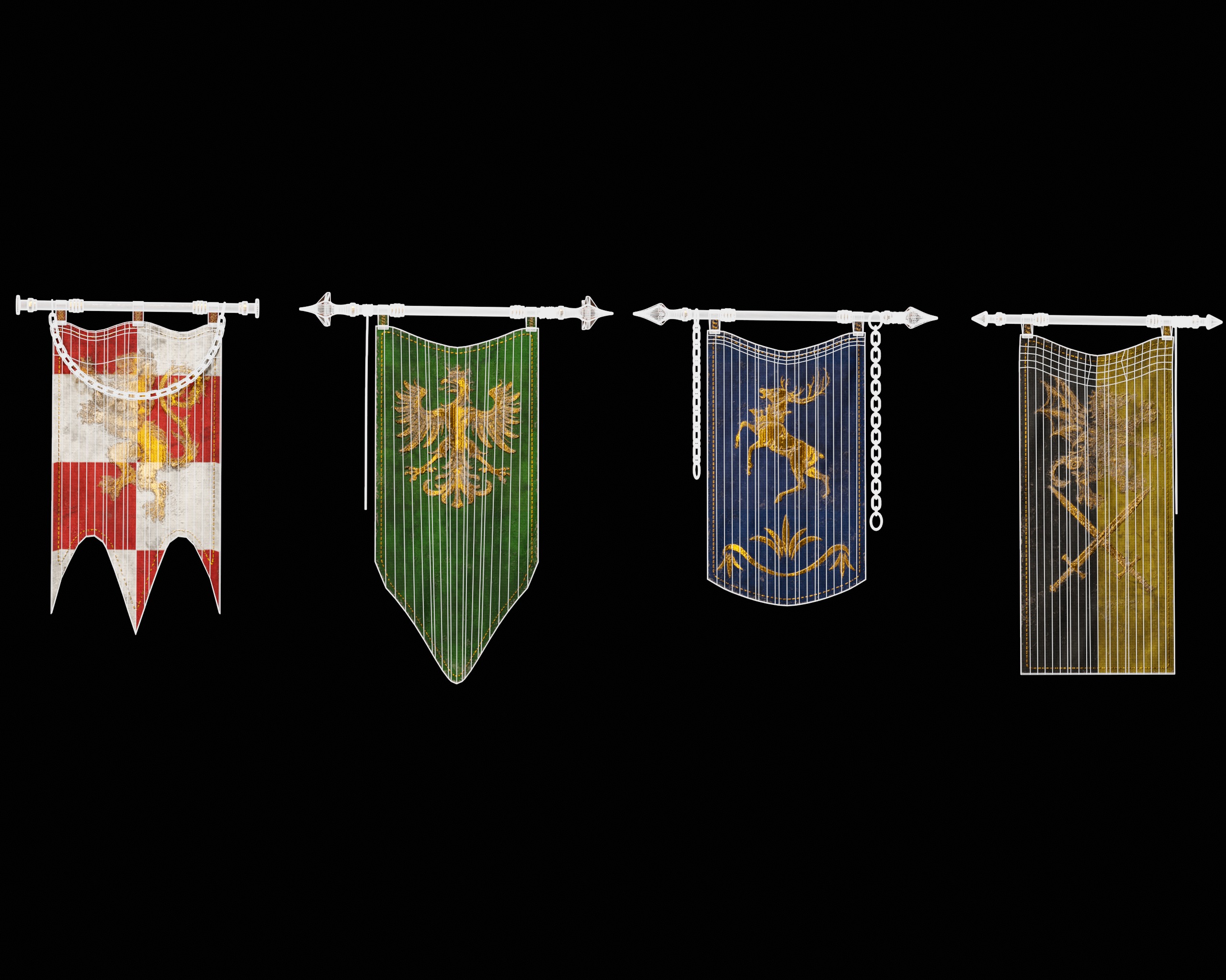 Set Modular of Medieval Banners Low-poly 3D model_3