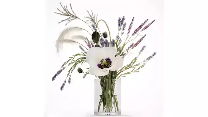 bouquet white wild flowers poppy Lavender pampas 453