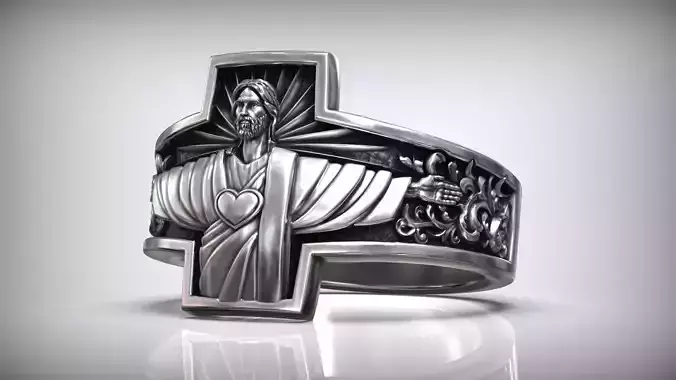 Jesus Christ The Protector Statue Cross Pattern Band