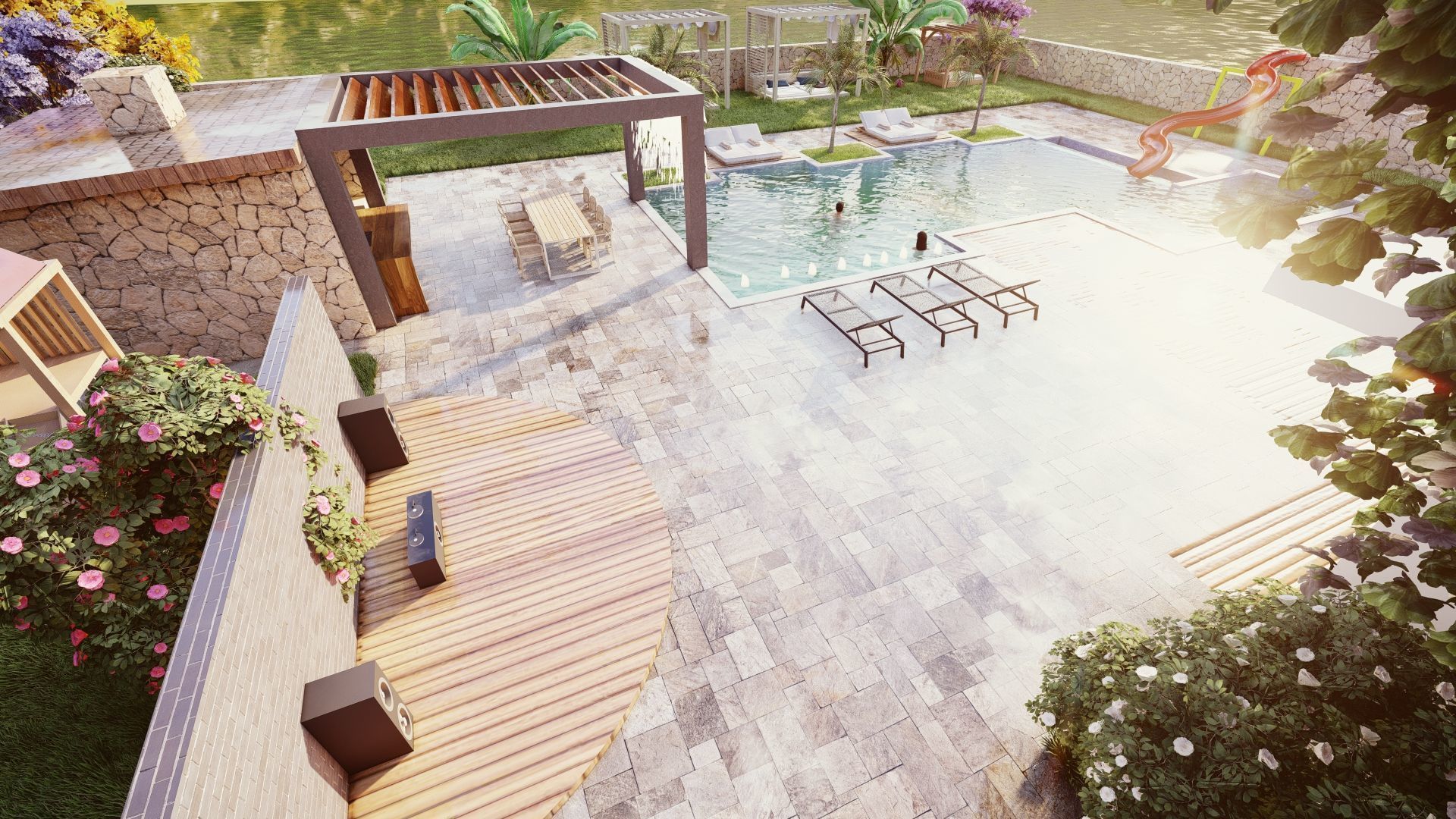 Pool and garden design 3D model_6