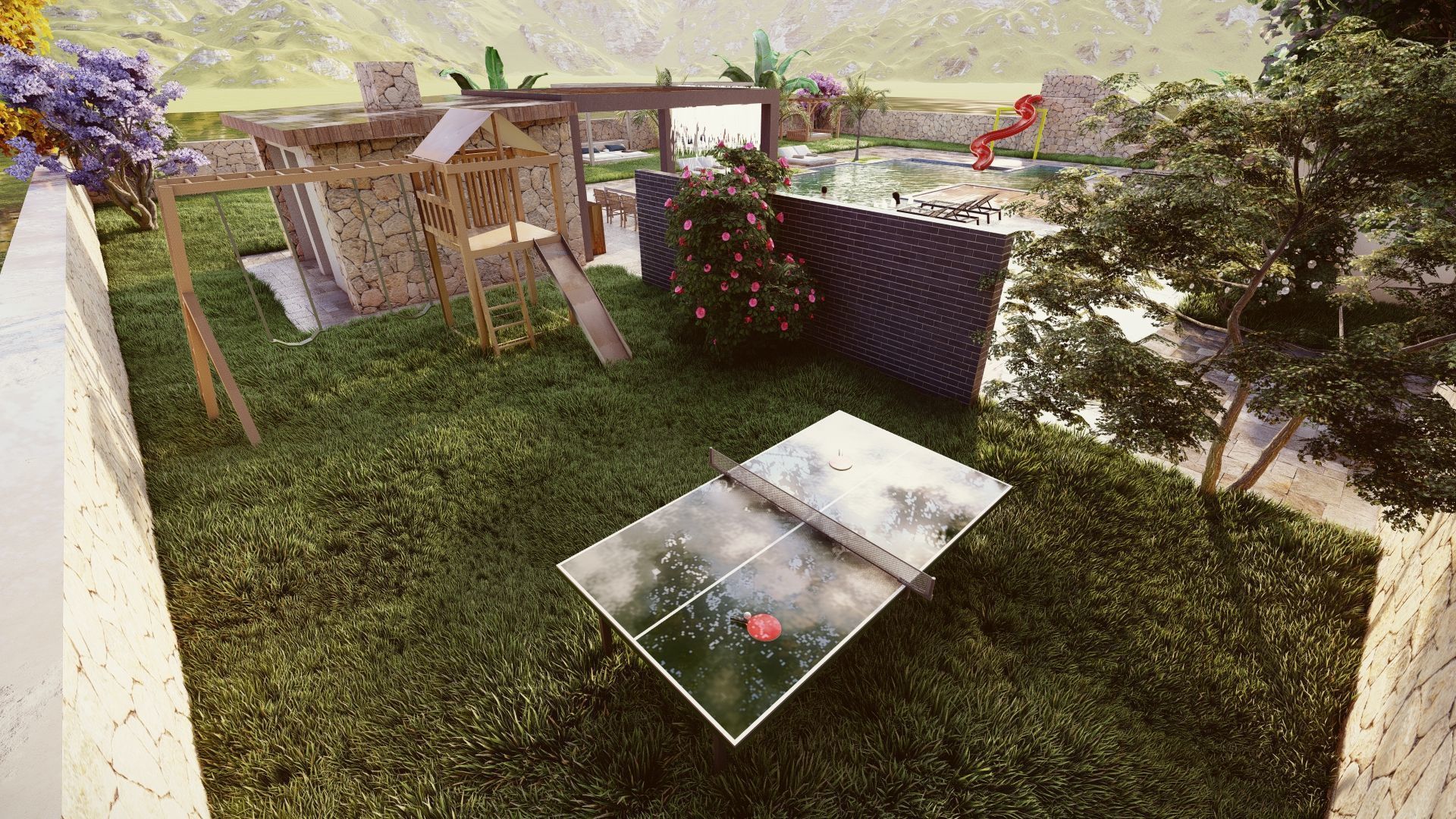 Pool and garden design 3D model_4