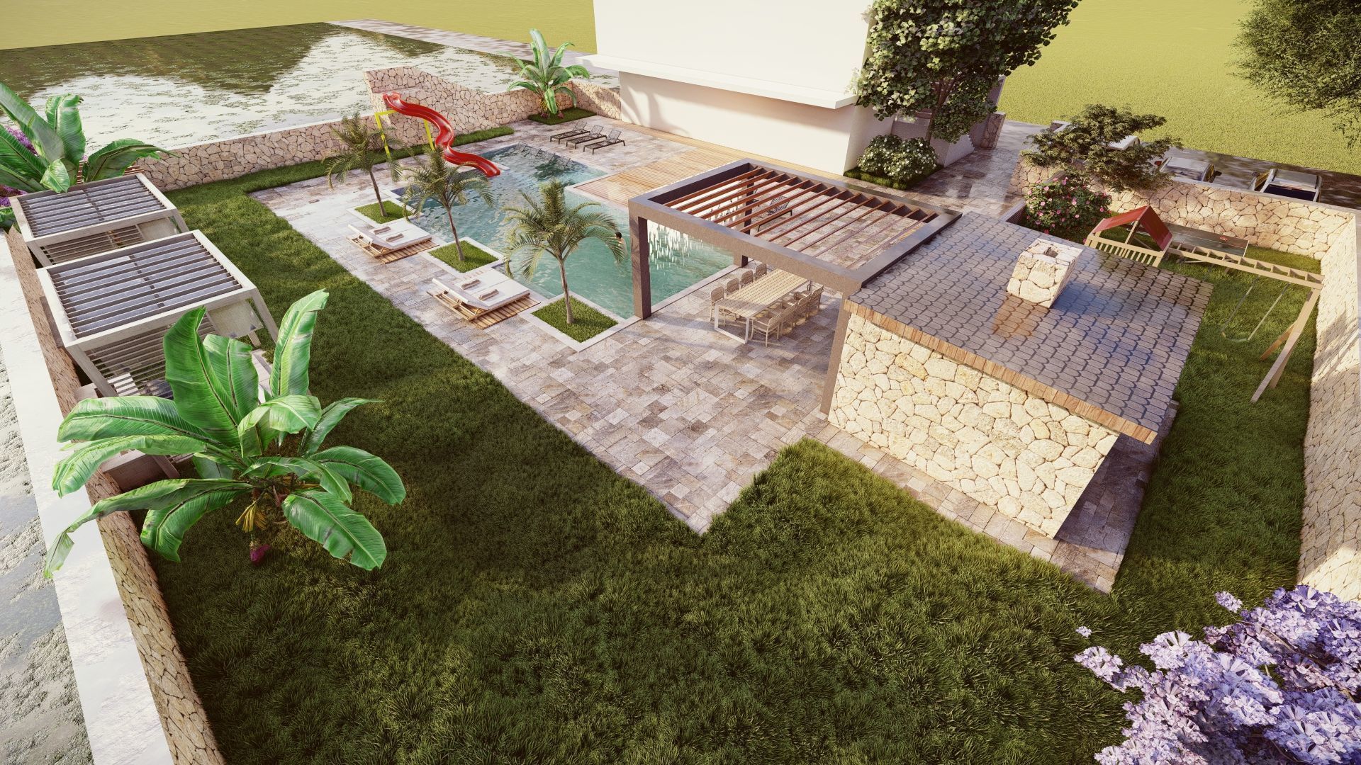 Pool and garden design 3D model_7