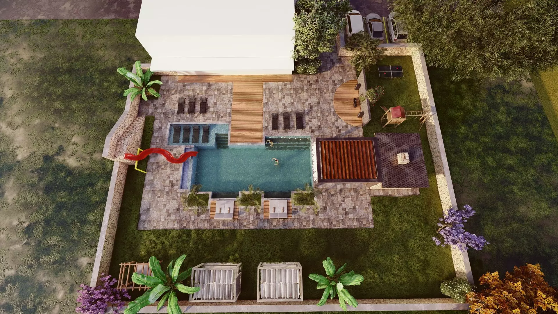 Pool and garden design 3D model_0