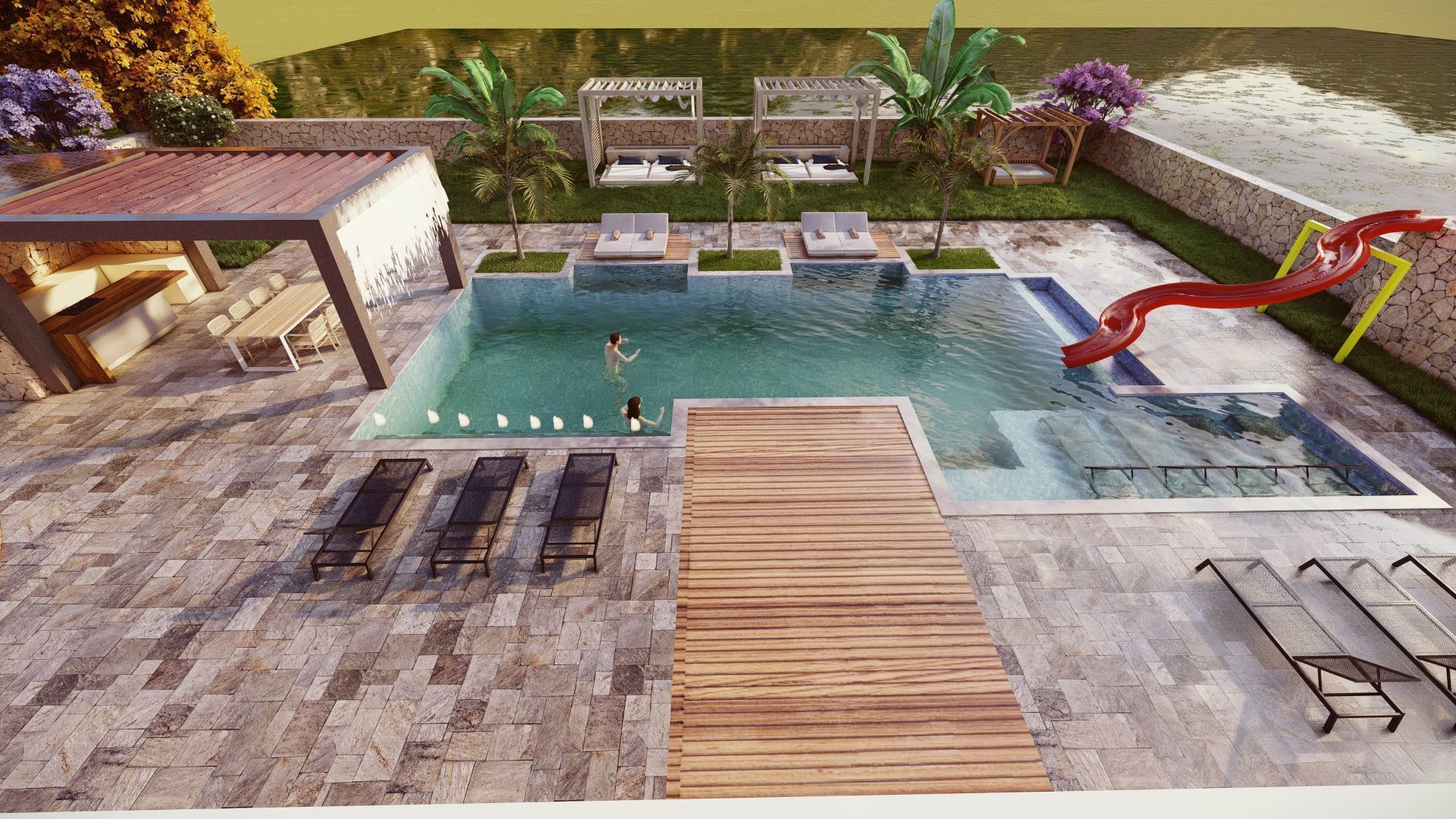 Pool and garden design 3D model_3