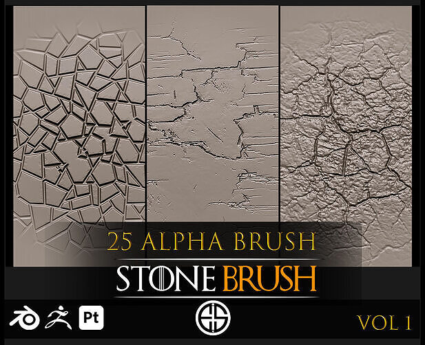 25 Real Stone Alpha Brushes - Blender Alpha Brush - Zbrush Alpha 3D model