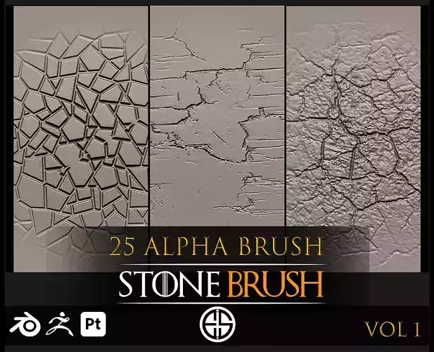 25 Real Stone Alpha Brushes - Blender Alpha Brush - Zbrush Alpha