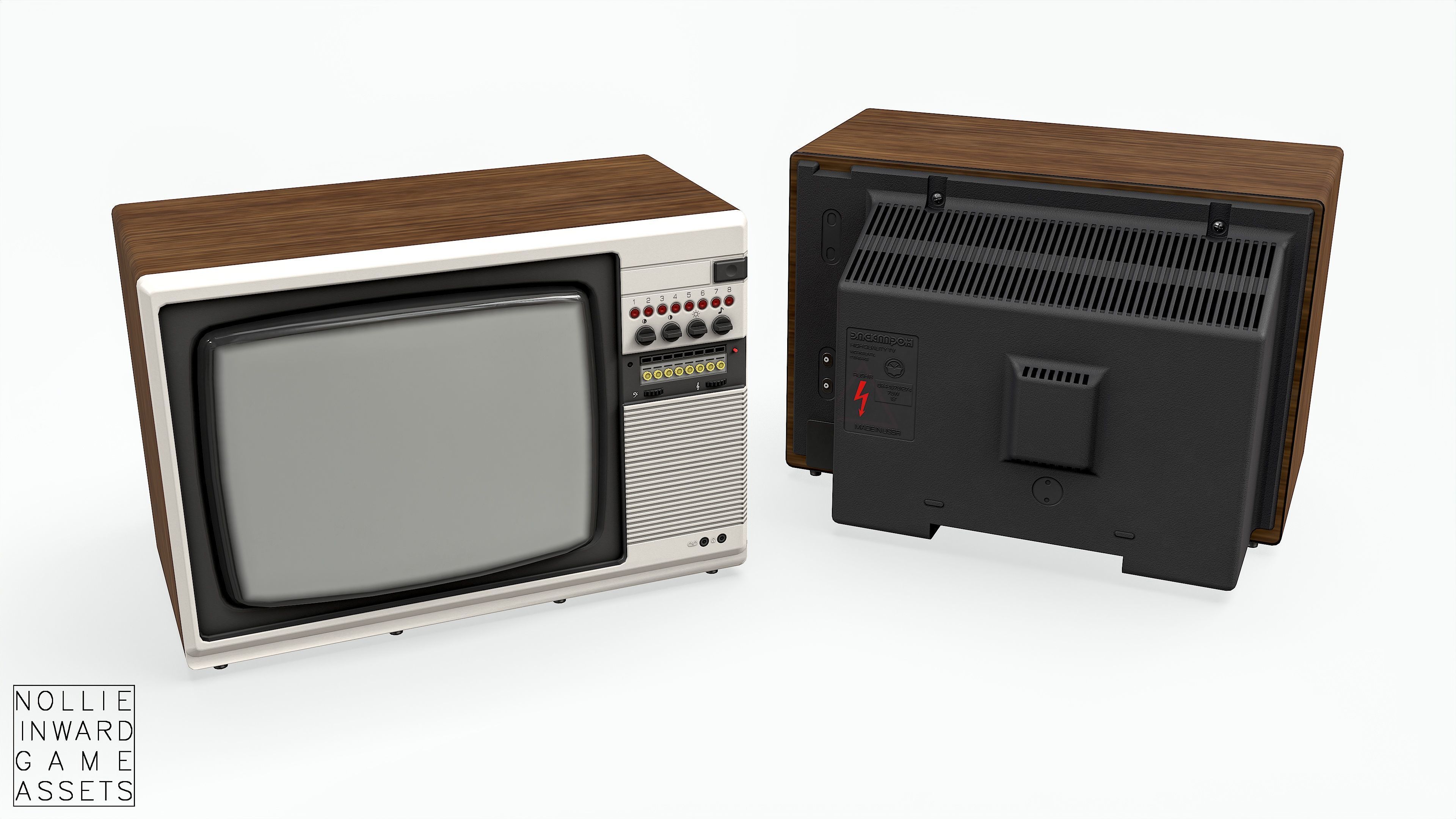 Soviet Old TV White Clean Low-poly 3D model_9