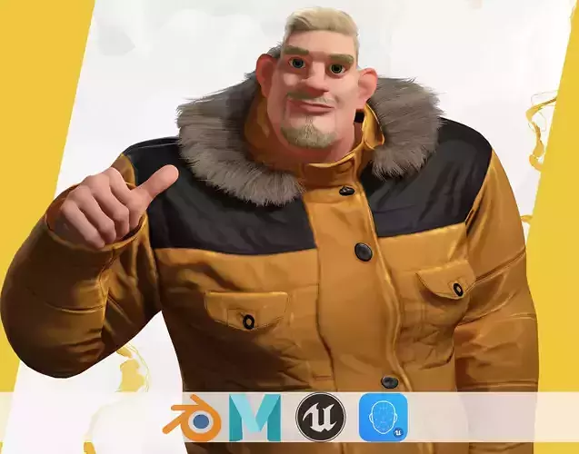 Stylized Cold Weather Big Man in Puffer Coat Winter Low-poly 3D model