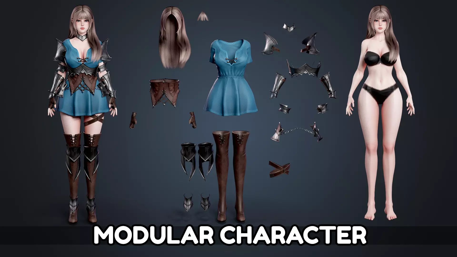 Knight Girl Elaine  Low-poly 3D model_6