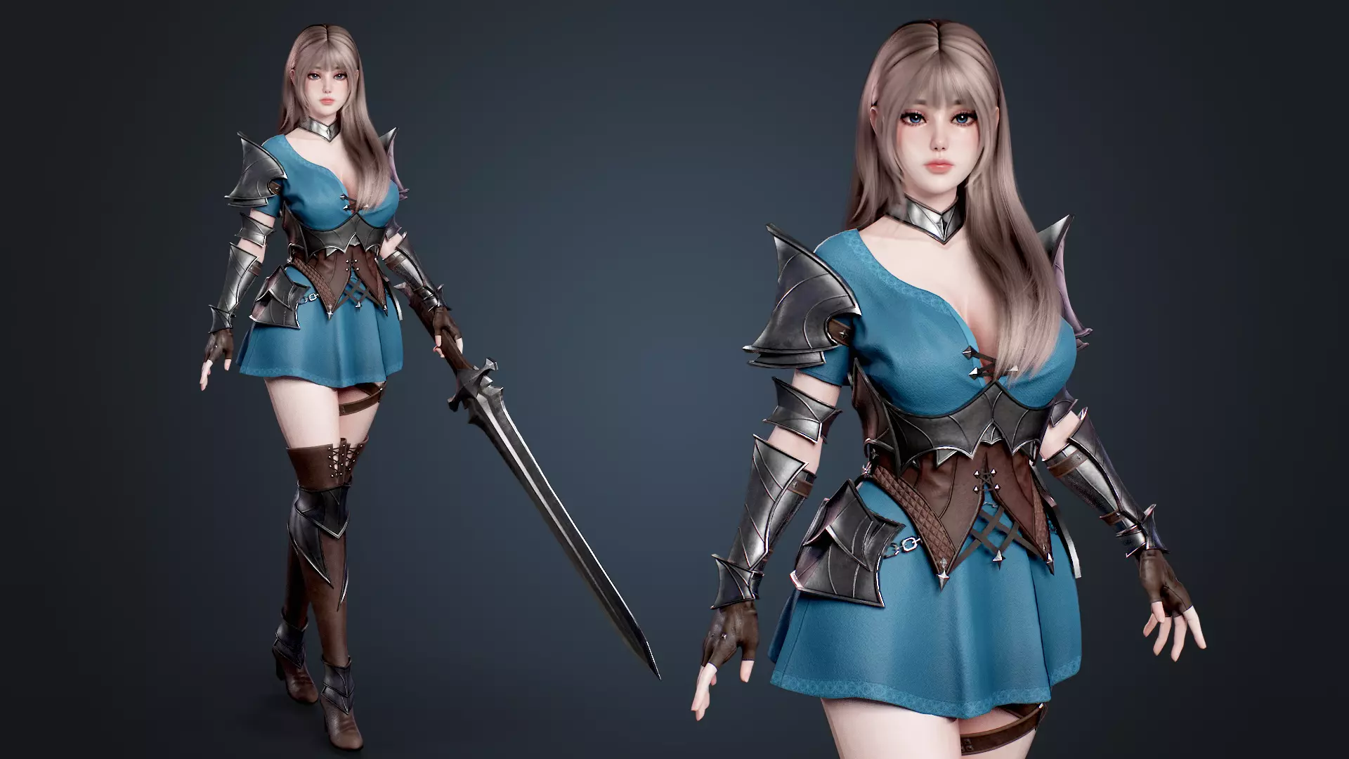Knight Girl Elaine  Low-poly 3D model_1
