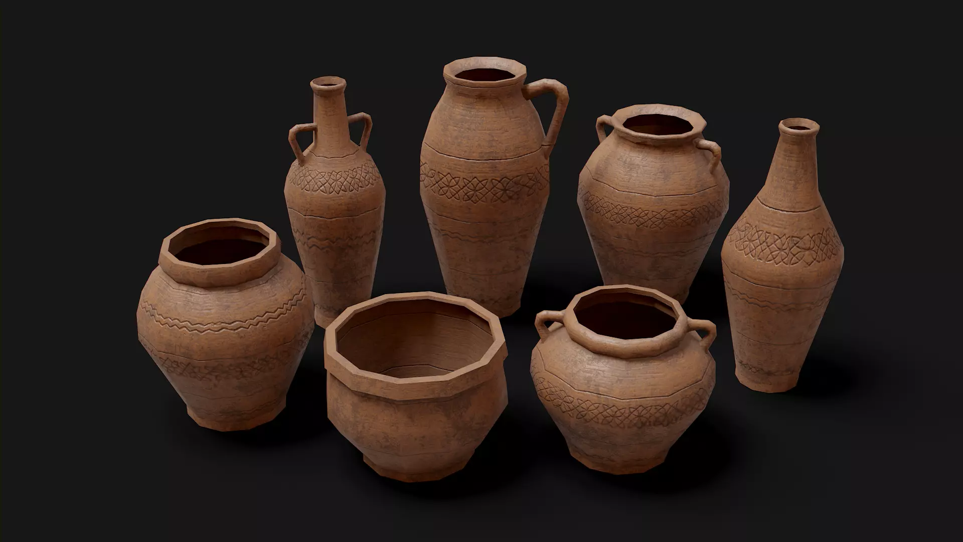 Old Clay Pottery Low-poly 3D model_0