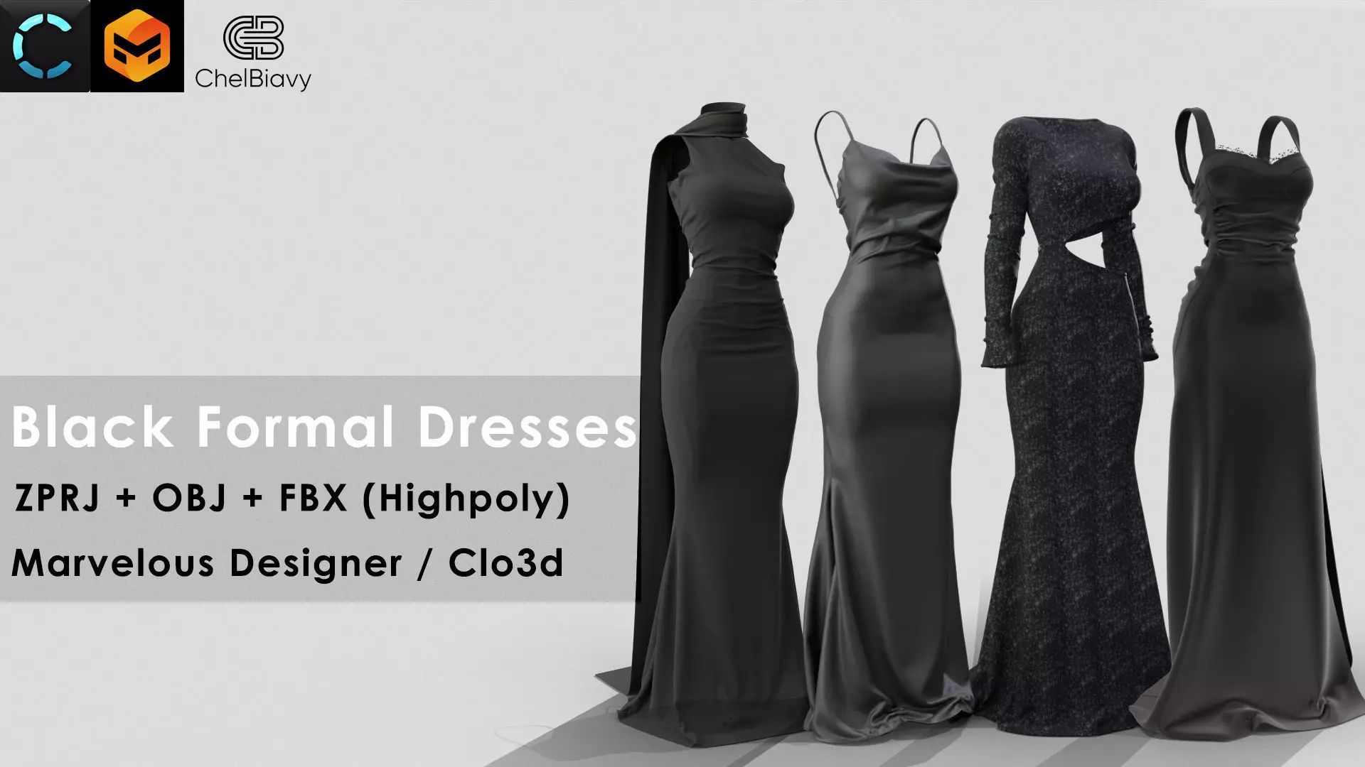 Black Formal Dresses 3D model