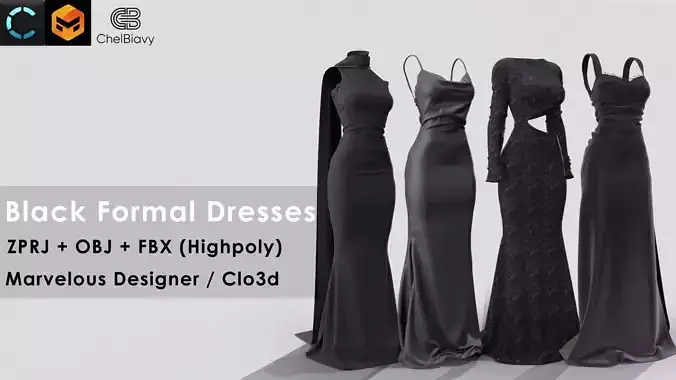 Black Formal Dresses 3D model