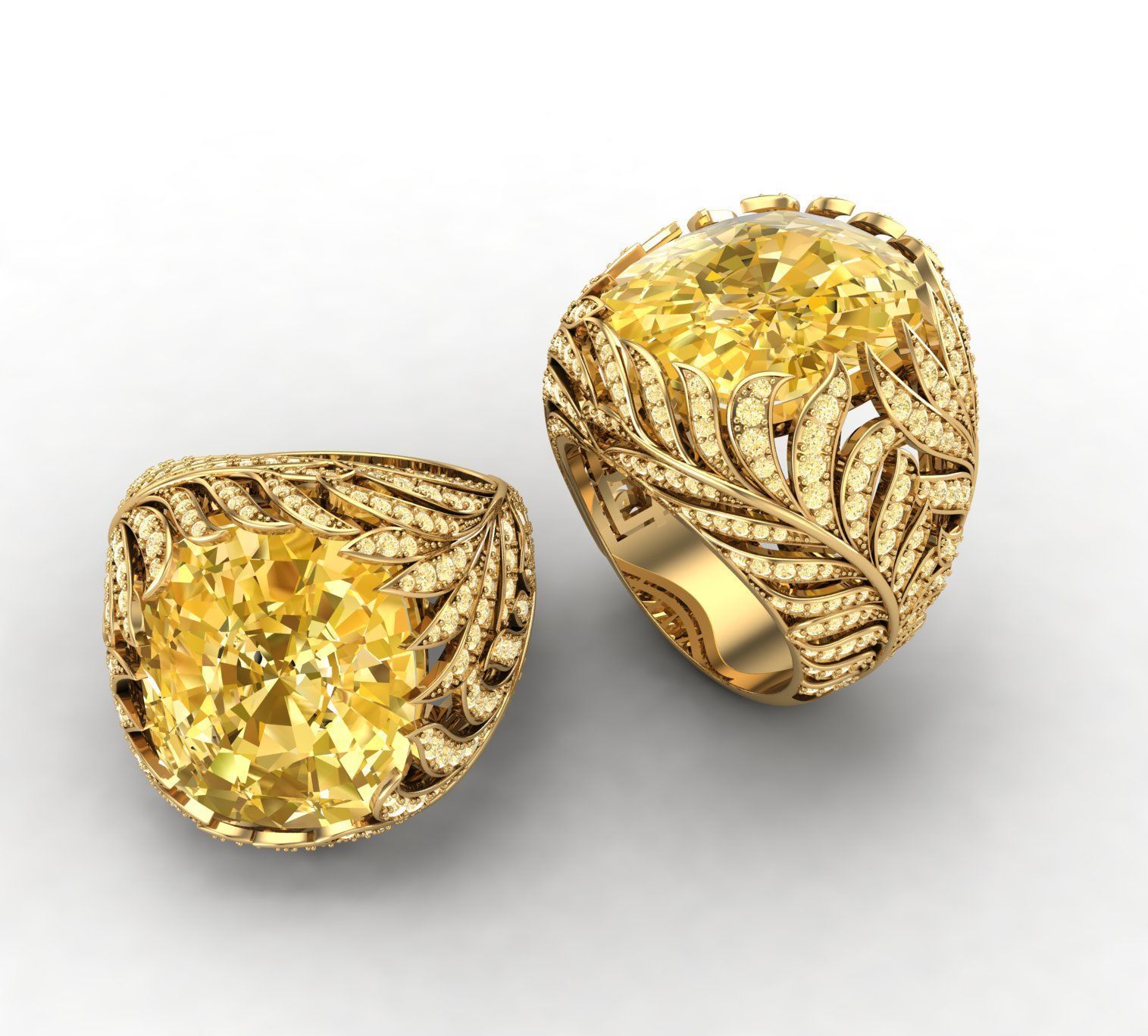 Leaf ring with natural gemstone 3D print model_5