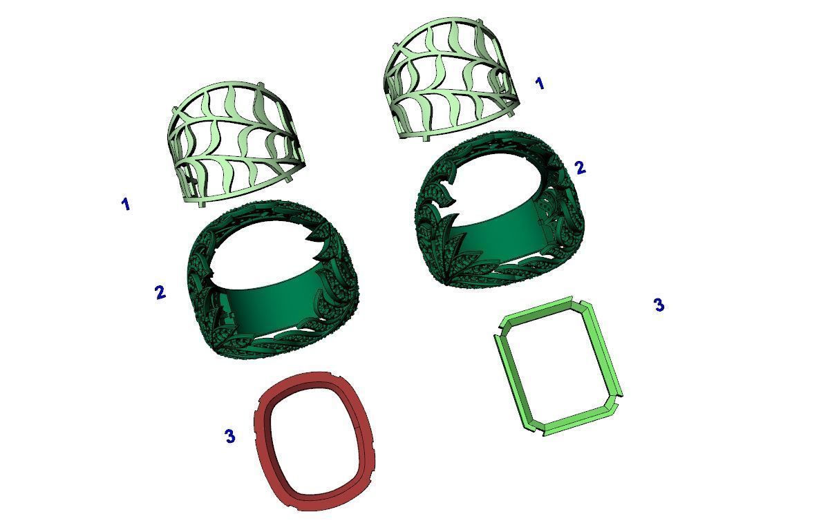 Leaf ring with natural gemstone 3D print model_12