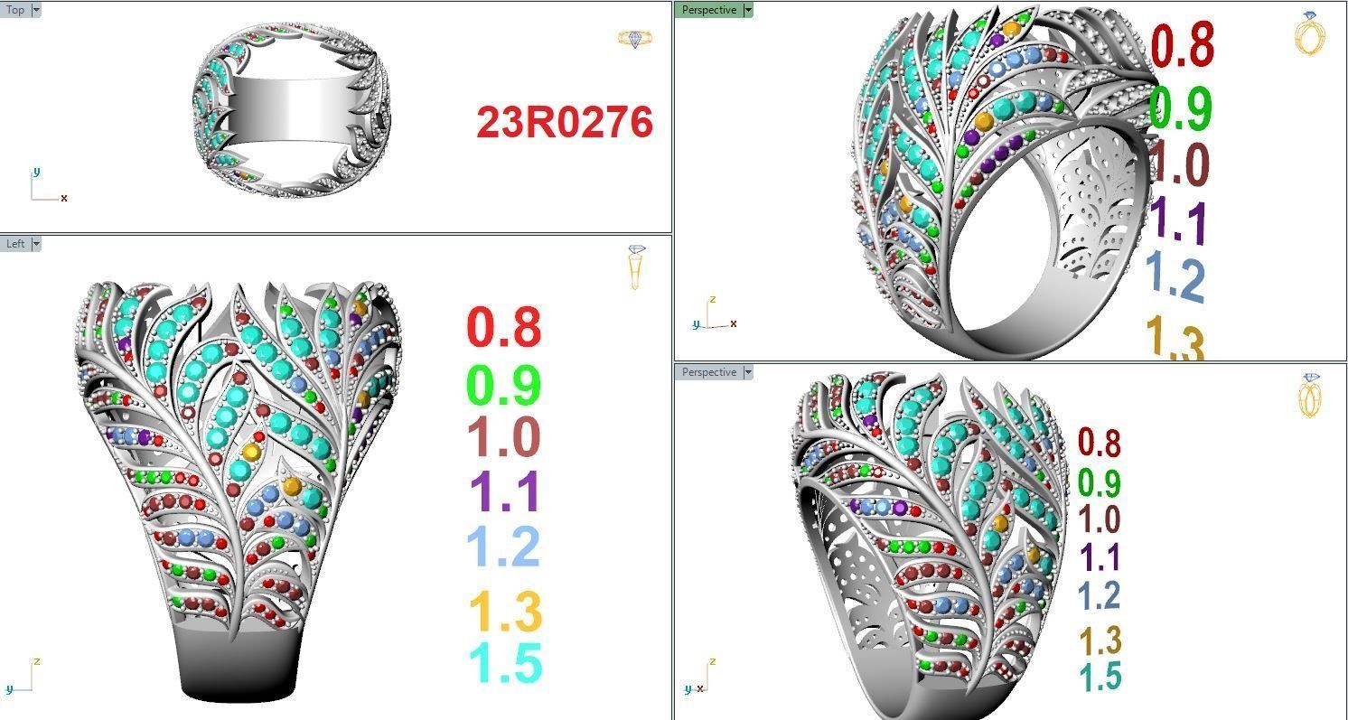 Leaf ring with natural gemstone 3D print model_8