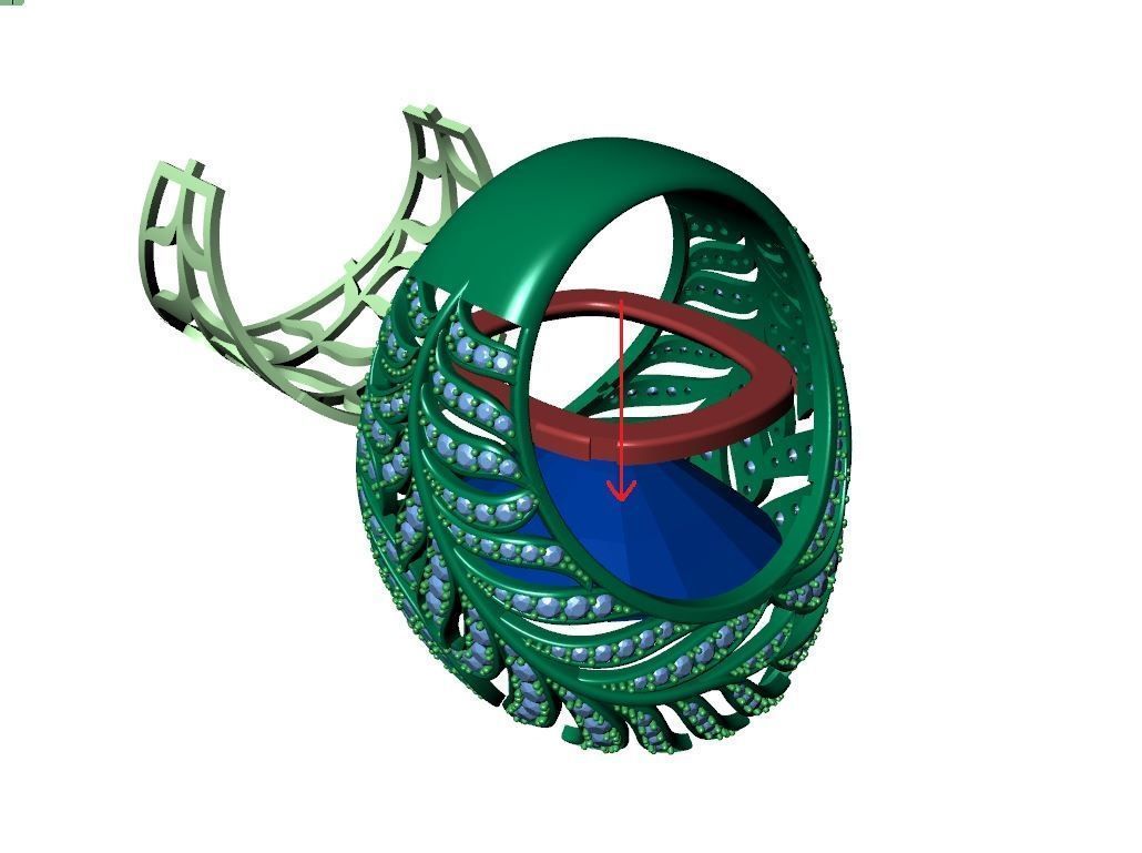 Leaf ring with natural gemstone 3D print model_10