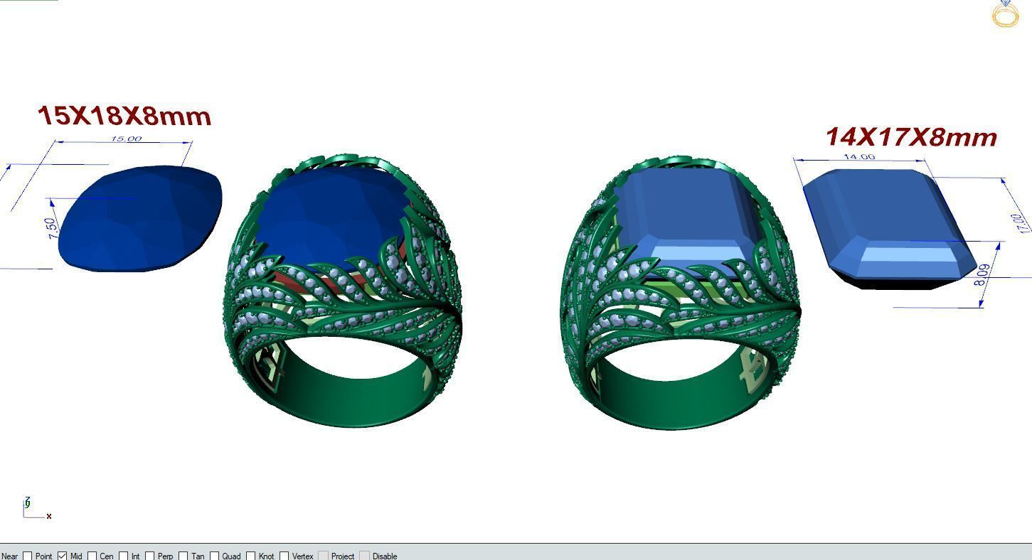 Leaf ring with natural gemstone 3D print model_11