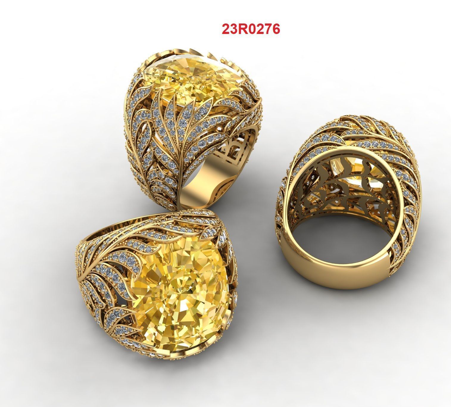 Leaf ring with natural gemstone 3D print model_3