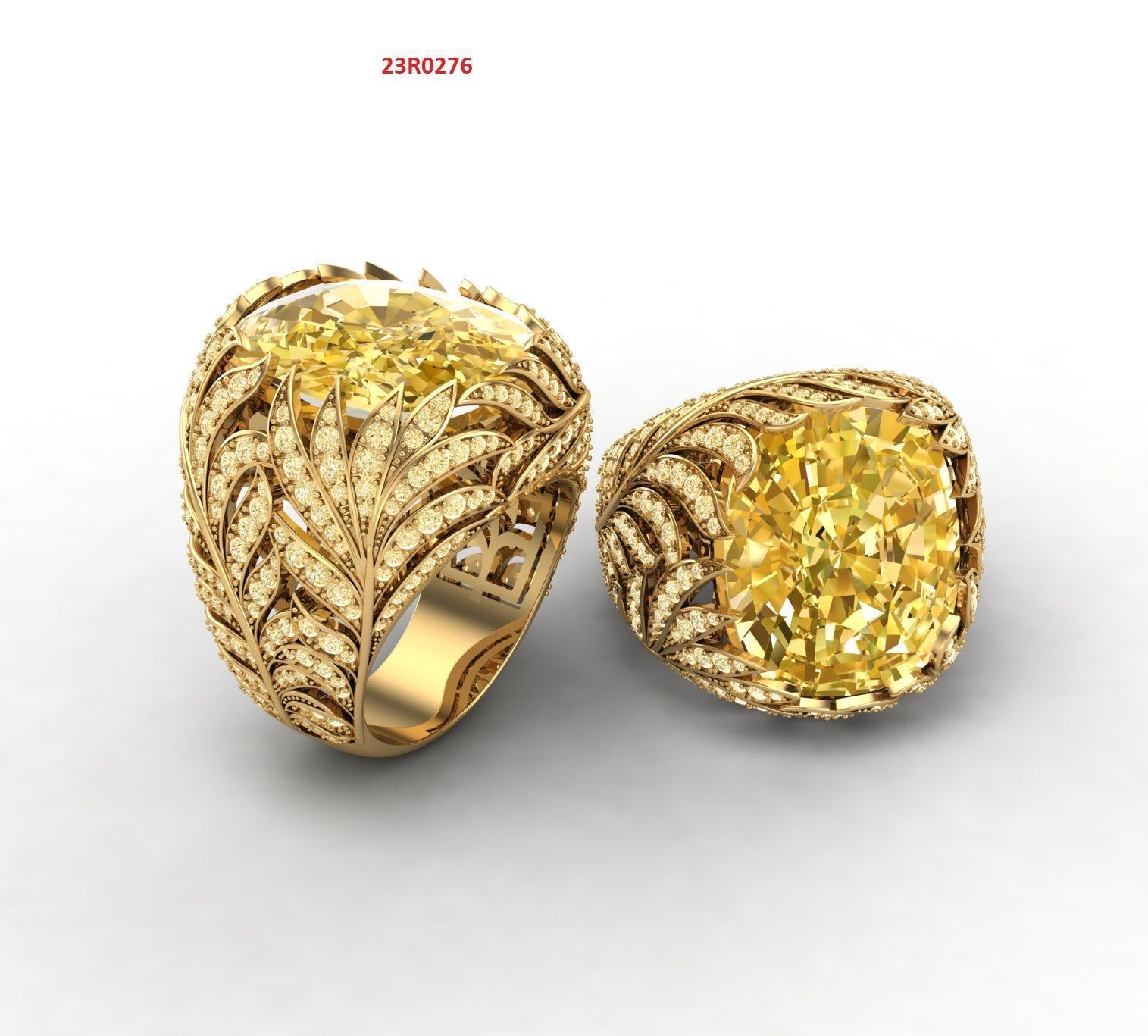 Leaf ring with natural gemstone 3D print model_6