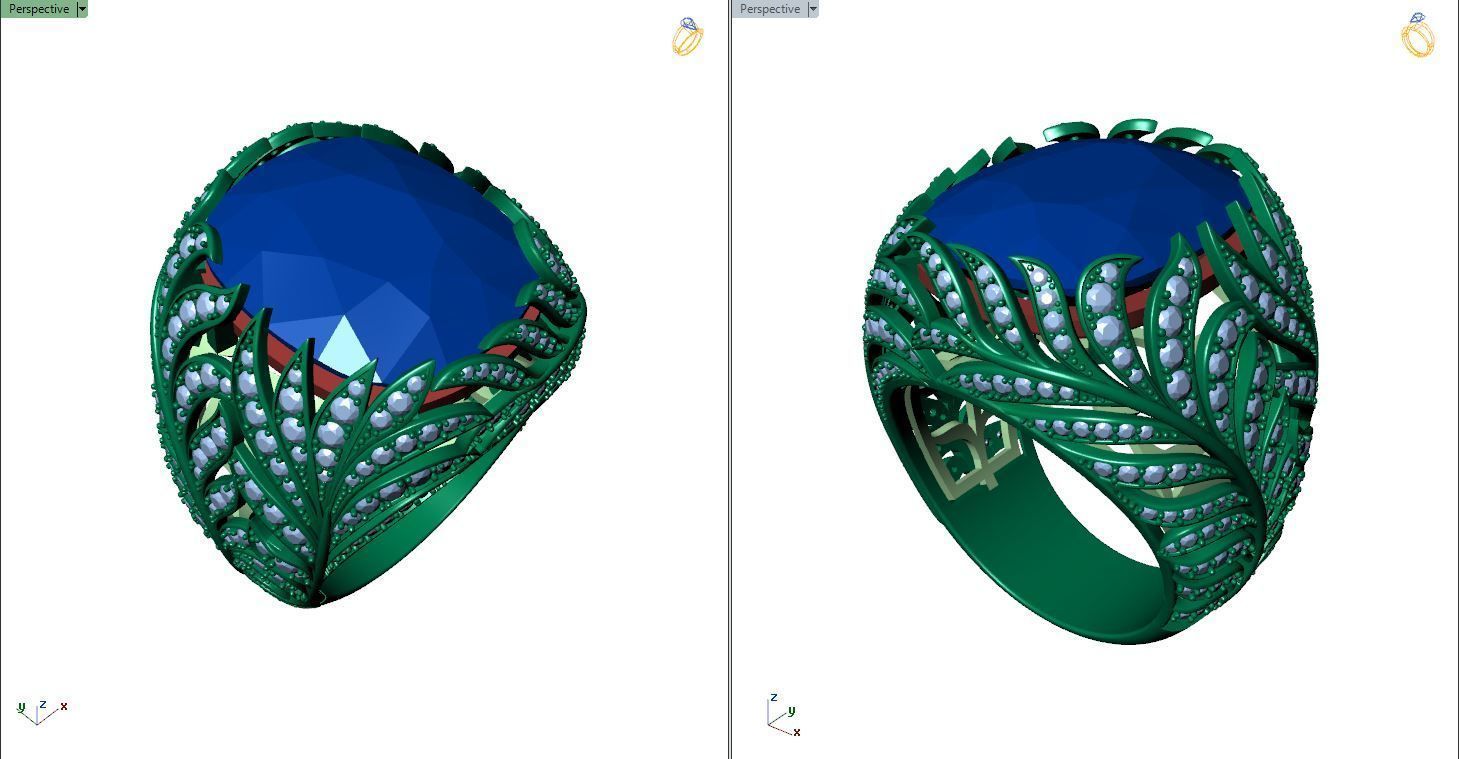 Leaf ring with natural gemstone 3D print model_9