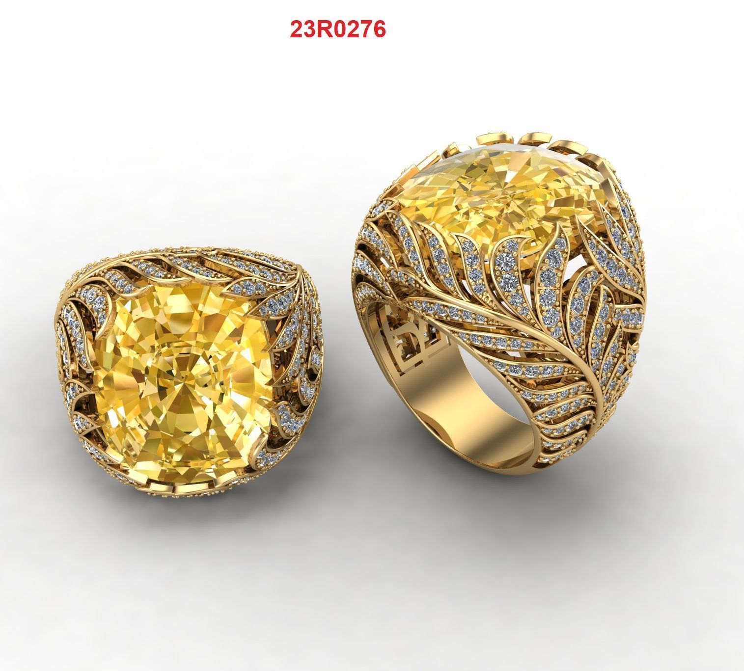Leaf ring with natural gemstone 3D print model_4