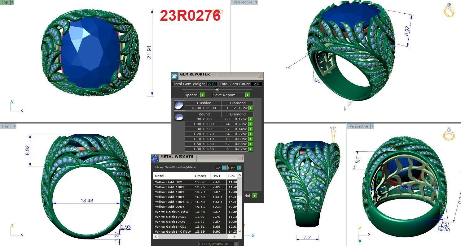 Leaf ring with natural gemstone 3D print model_7