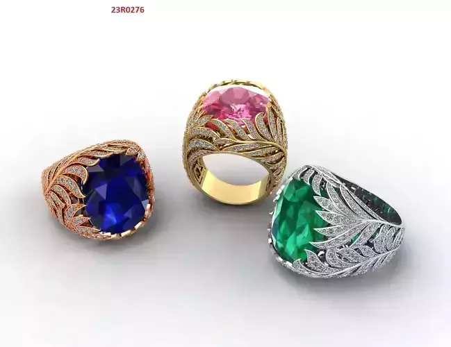 Leaf ring with natural gemstone
