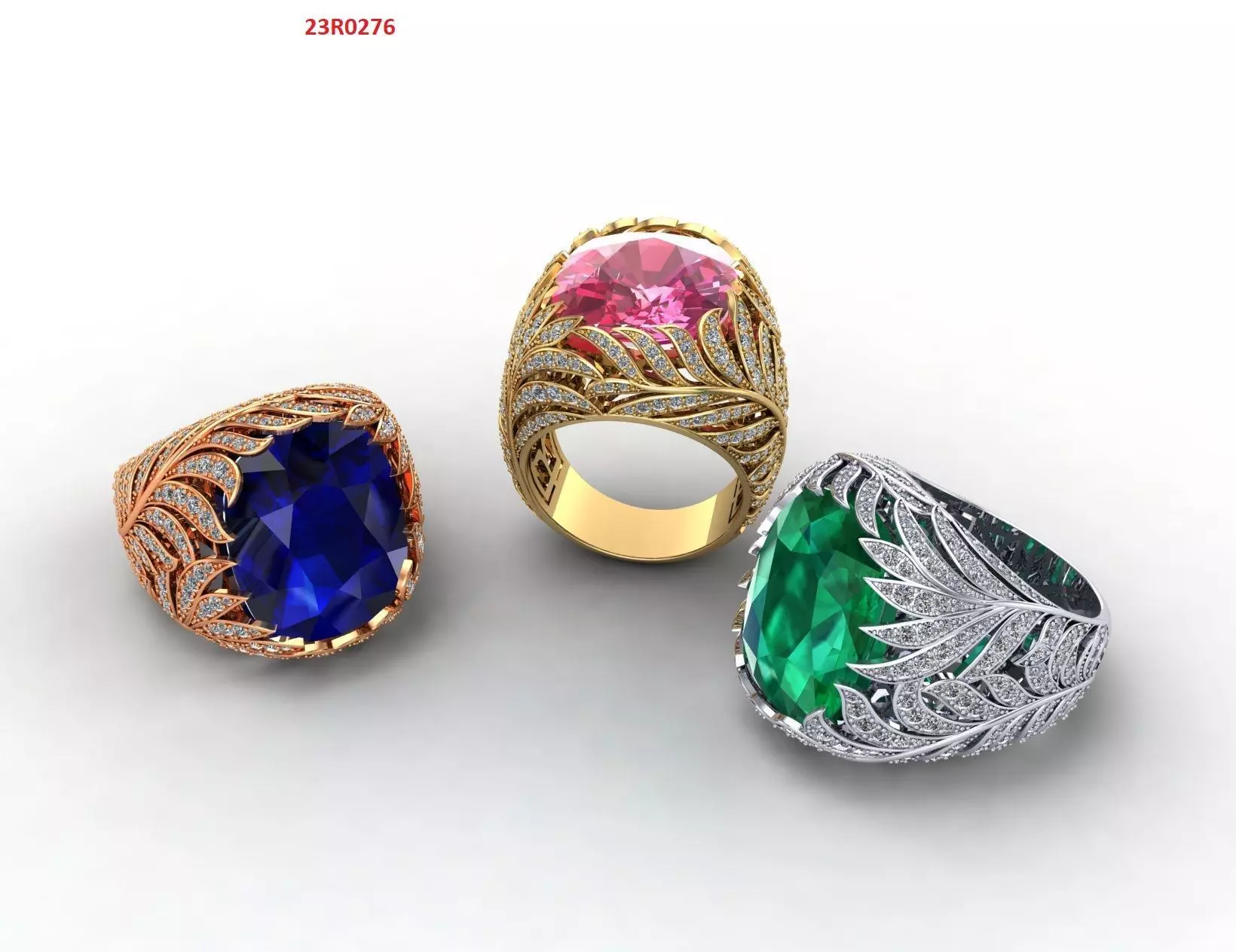 Leaf ring with natural gemstone 3D print model_0