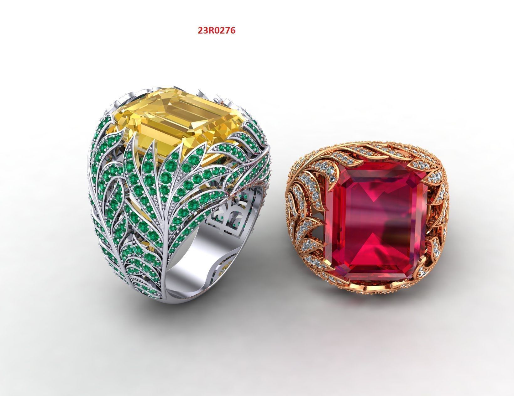 Leaf ring with natural gemstone 3D print model_2