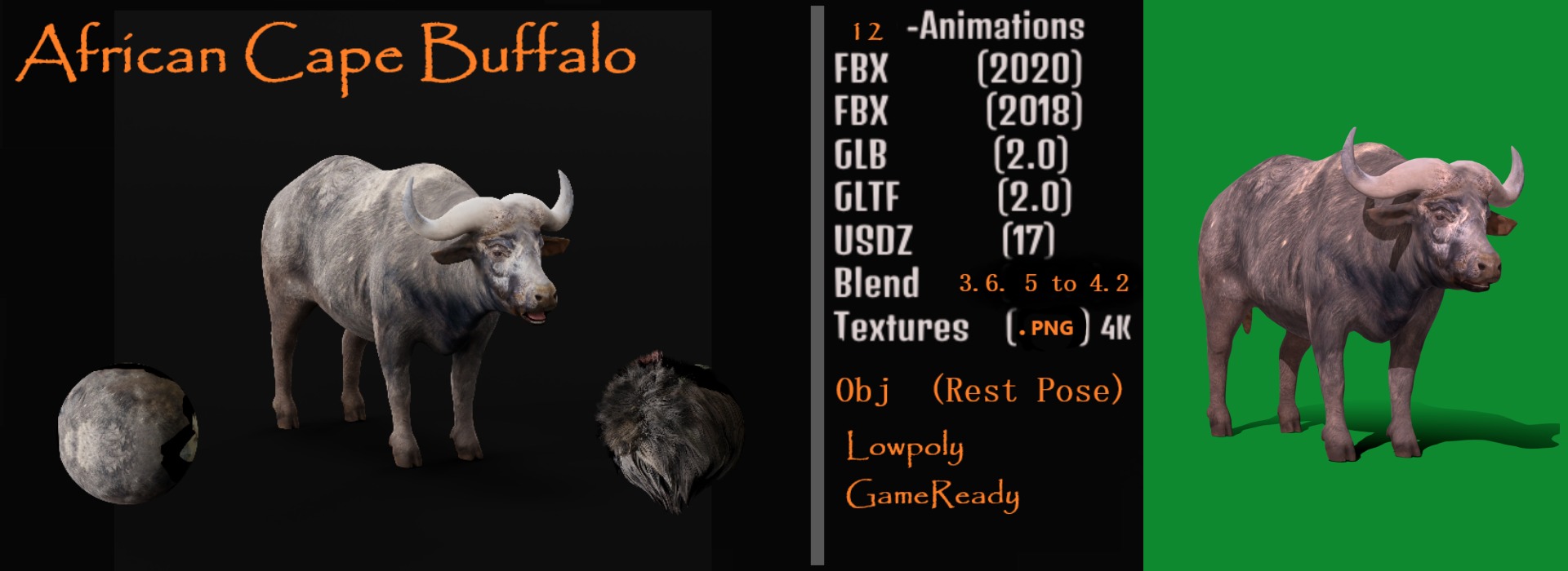 African Buffalo Low-poly 3D model_3