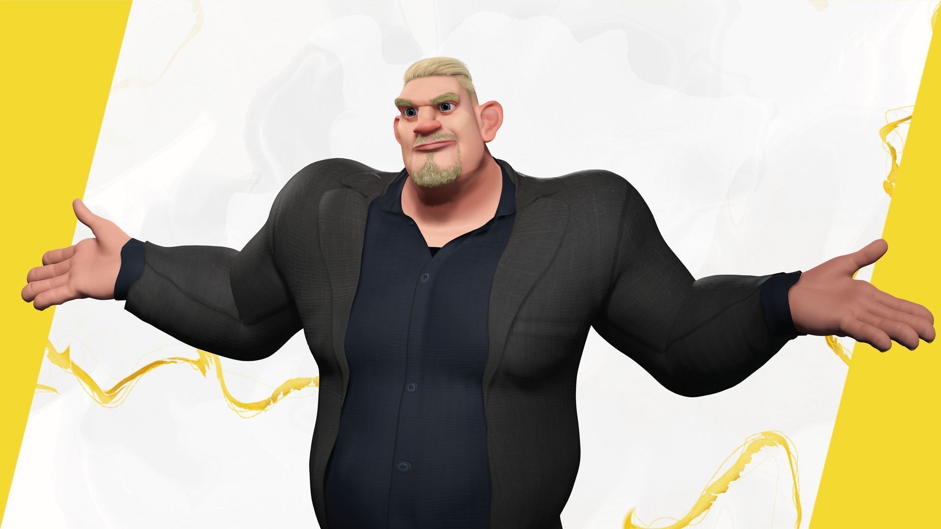  Toon Strongman in Security Guard costume Low-poly 3D model_8