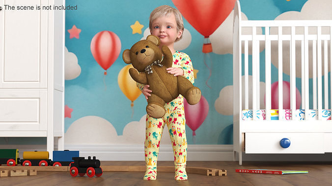 Toddler with Stuffed Teddy Bear 3D model 2