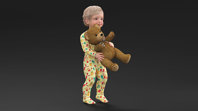 Toddler with Stuffed Teddy Bear 3D model 3