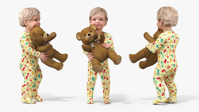 Toddler with Stuffed Teddy Bear 3D model 6