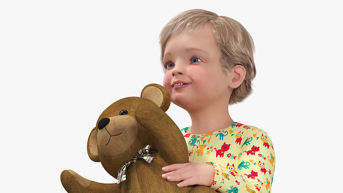 Toddler with Stuffed Teddy Bear 3D model 7