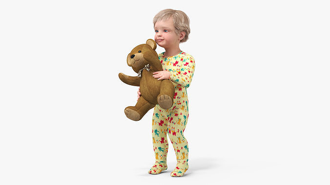 Toddler with Stuffed Teddy Bear 3D model 5