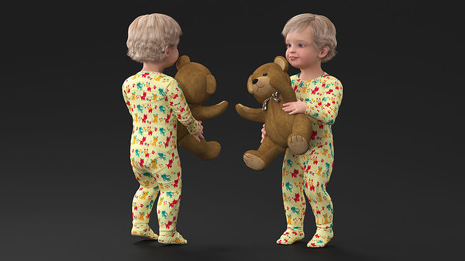 Toddler with Stuffed Teddy Bear 3D model 4