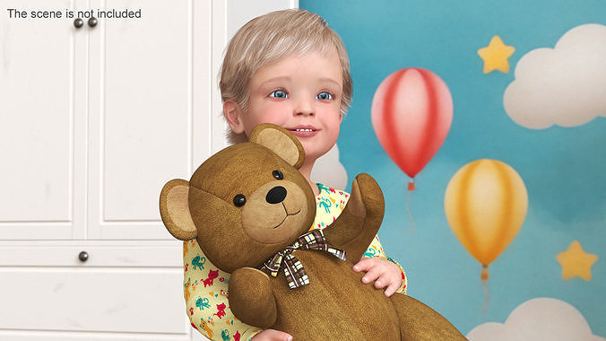 Toddler with Stuffed Teddy Bear 3D model