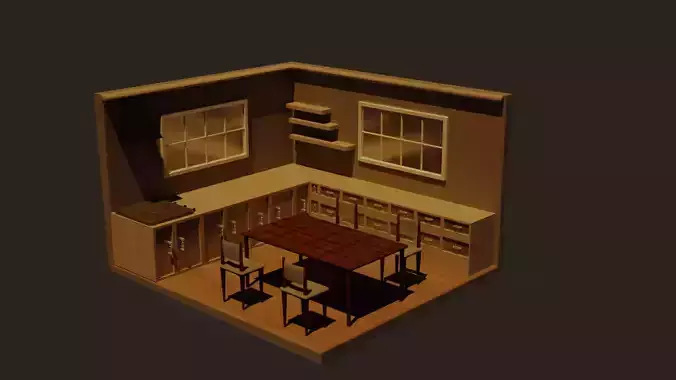 3d kitchen free lowpoly 